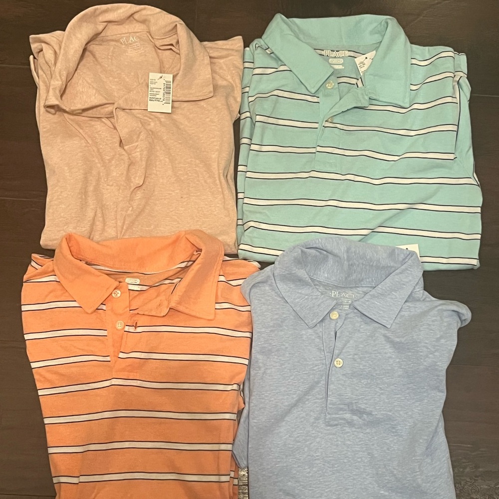 Kids Striped Polo Shirt Set - Blue, Orange, Pink, Green